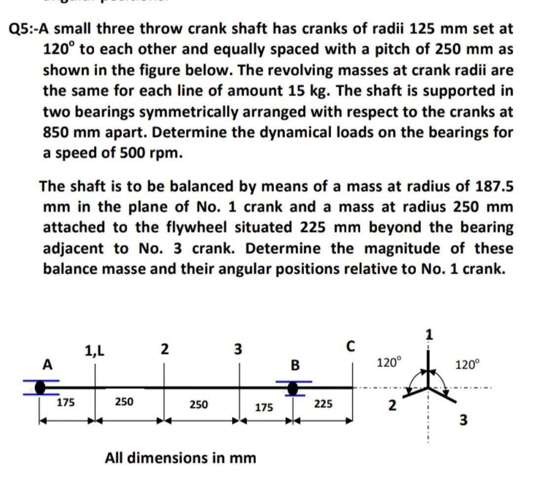 Solved Q5A small three throw crank shaft has cranks of