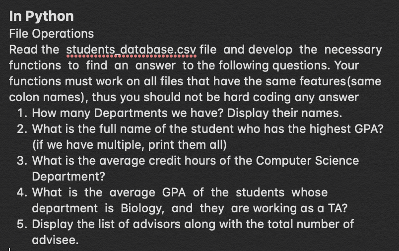 In Python File Operations Read the students | Chegg.com