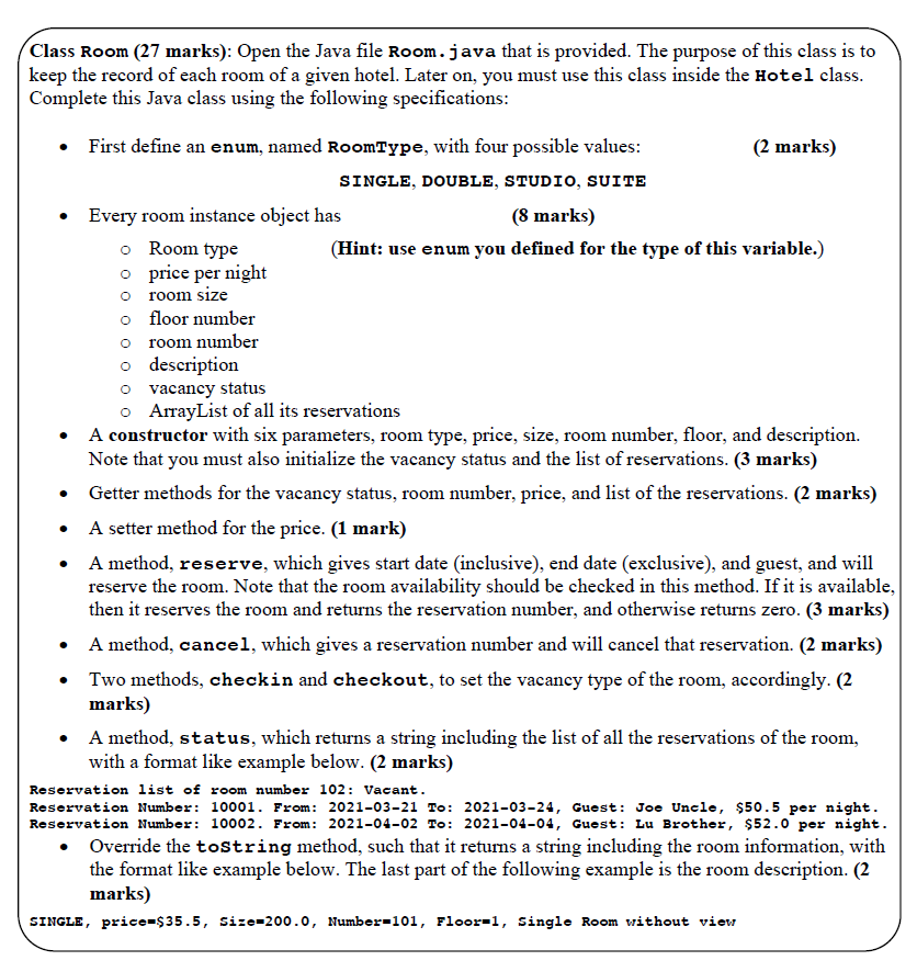 Solved Class Room (27 marks): Open the Java file Room.java | Chegg.com