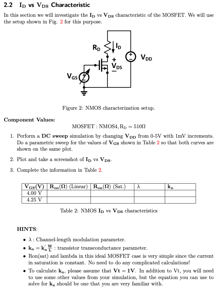 2.2 ID vs VDs Characteristic In this section we will | Chegg.com