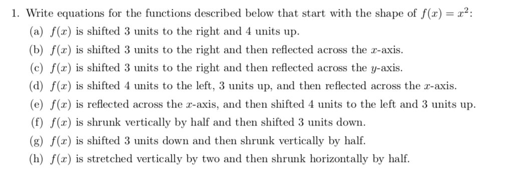 Solved 1. Write equations for the functions described below | Chegg.com