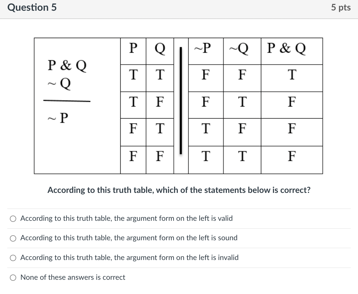 Solved According to this truth table, which of the | Chegg.com