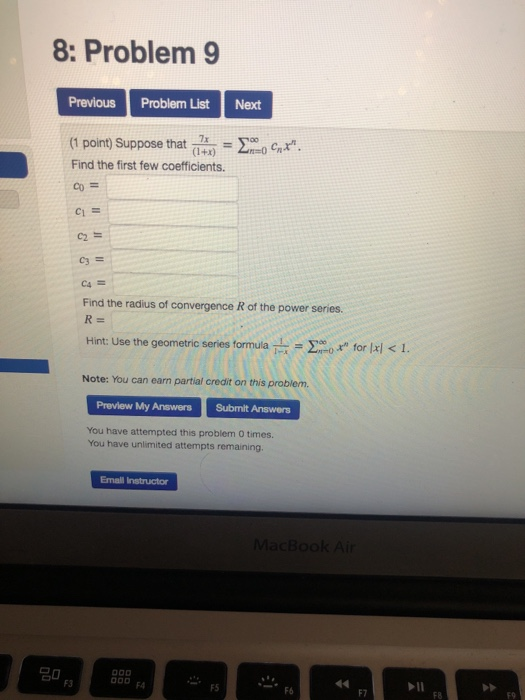 Solved : Problem 2 Previous Problem List Next (1 point) Find | Chegg.com