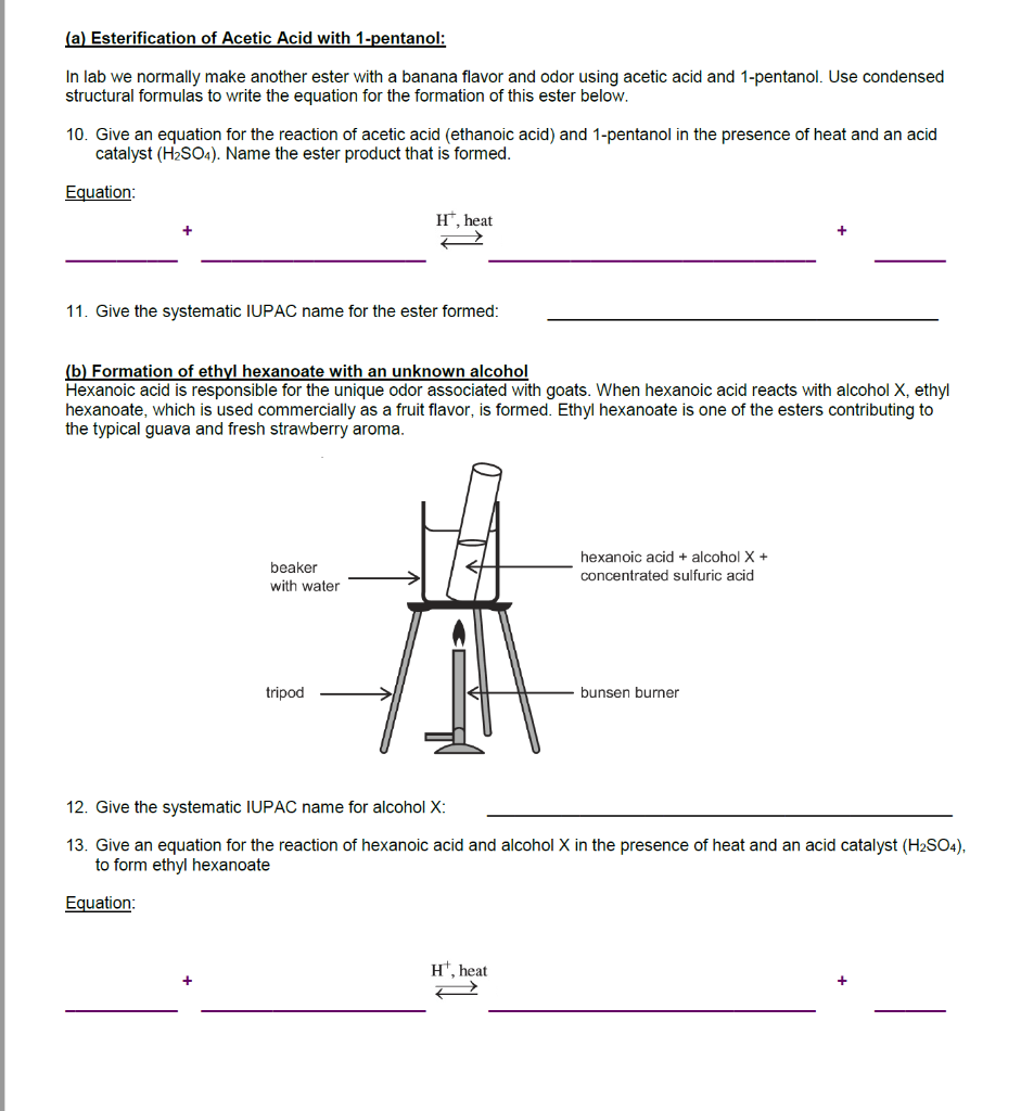 Solved a Esterification Of Acetic Acid With 1 pentanol In Chegg solved-a-esterification-of-acetic-acid-with-1-pentanol-in-chegg