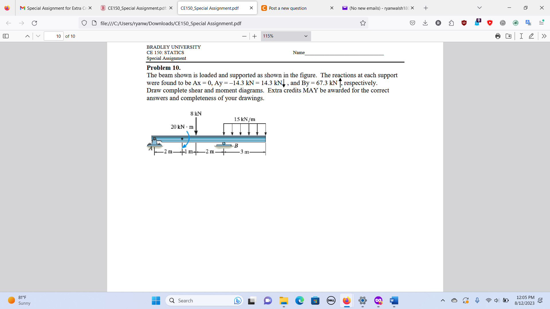 Solved The beam shown is loaded and supported as shown in | Chegg.com