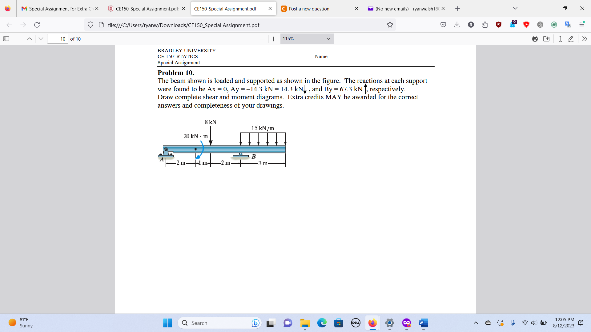 Solved The Beam Shown Is Loaded And Supported As Shown In | Chegg.com