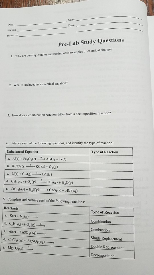 Solved Name Date Section Instructor Team Pre Lab Study Chegg