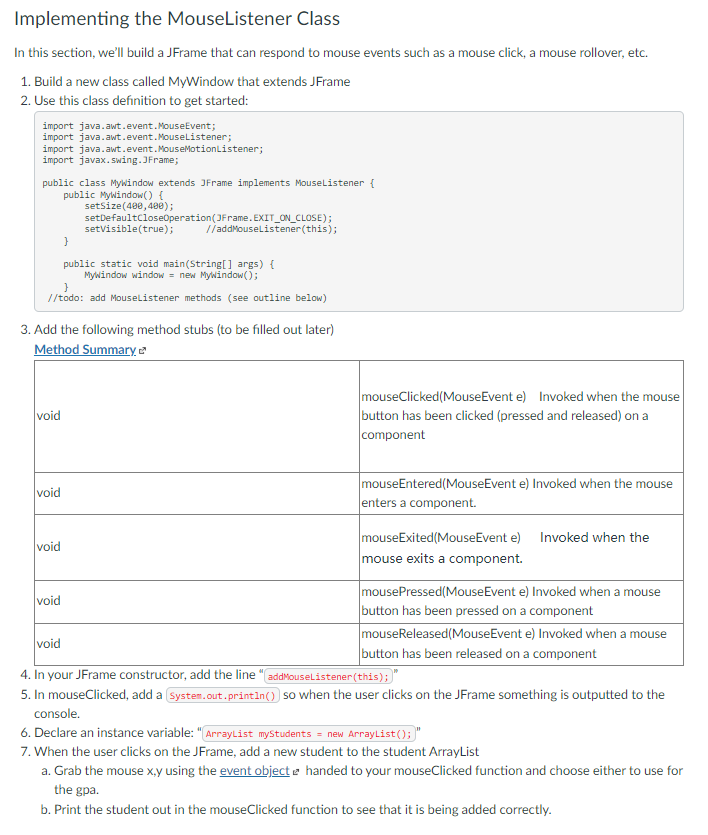 Solved In java import java.awt.event.MouseEvent; import | Chegg.com