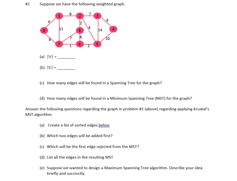 Solved \#1 Suppose We Have The Following Weighted Graph. (a) | Chegg.com