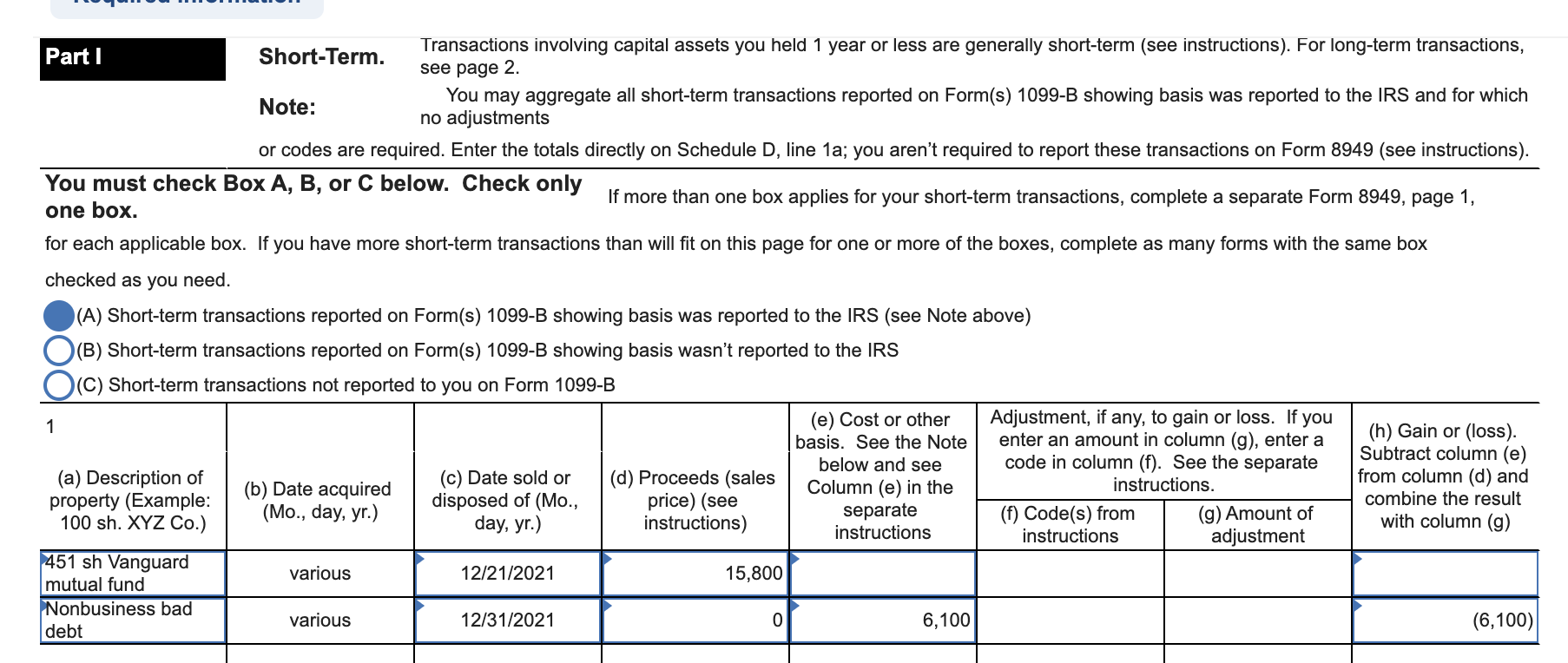 Part I Short-Term. Transactions Involving Capital | Chegg.com