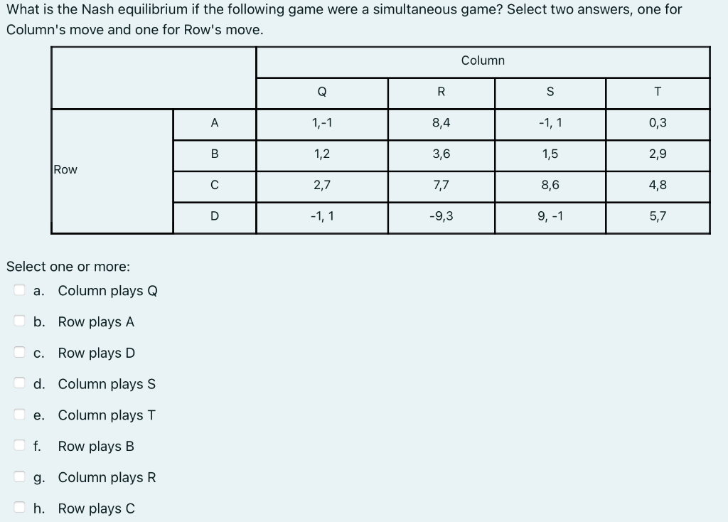 Solved What is the Nash equilibrium if the following game | Chegg.com