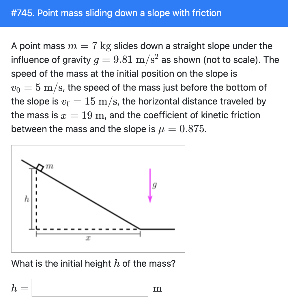 Solved A point mass slides down a straight slope under