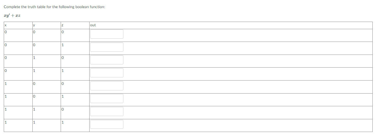 Solved Complete the truth table for the following boolean | Chegg.com