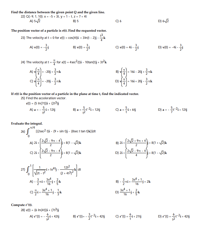 Solved Find the distance between the given point Q and the | Chegg.com