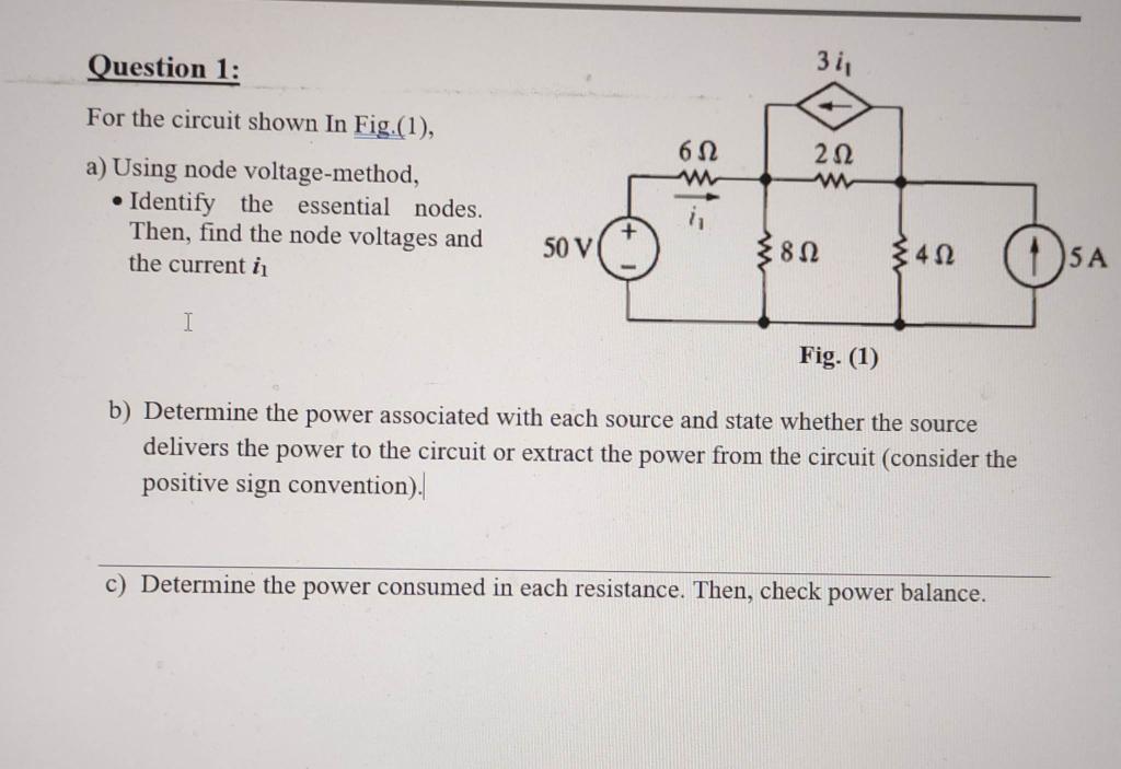 Solved For the circuit shown In Fig.(1), a) Using node | Chegg.com