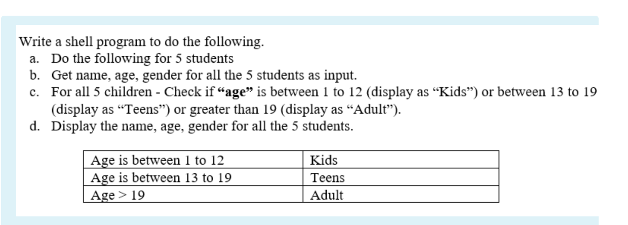 Solved a. Write a shell program to do the following. Do the | Chegg.com