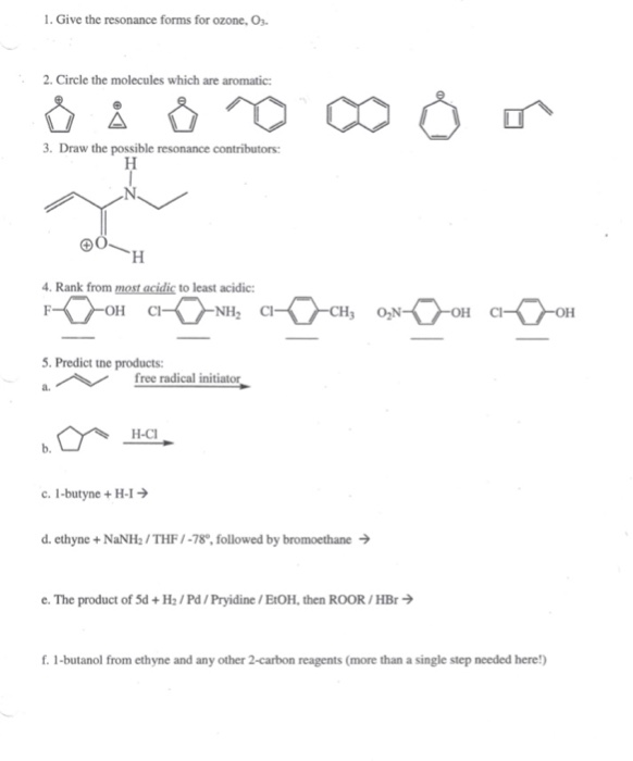 Solved 1. Give the resonance forms for ozone, Os 2. Circle | Chegg.com