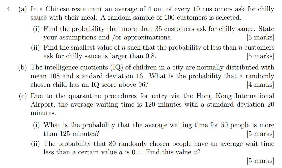 4. (a) In a Chinese restaurant an average of 4 out of | Chegg.com