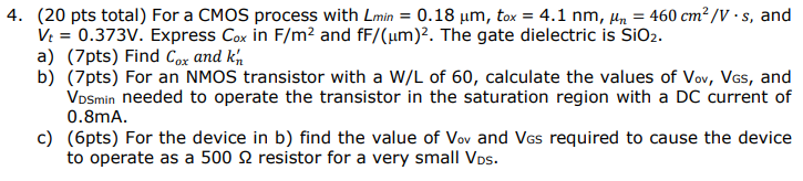 Solved Use the TSMC 0.18 um process parameters below. For | Chegg.com