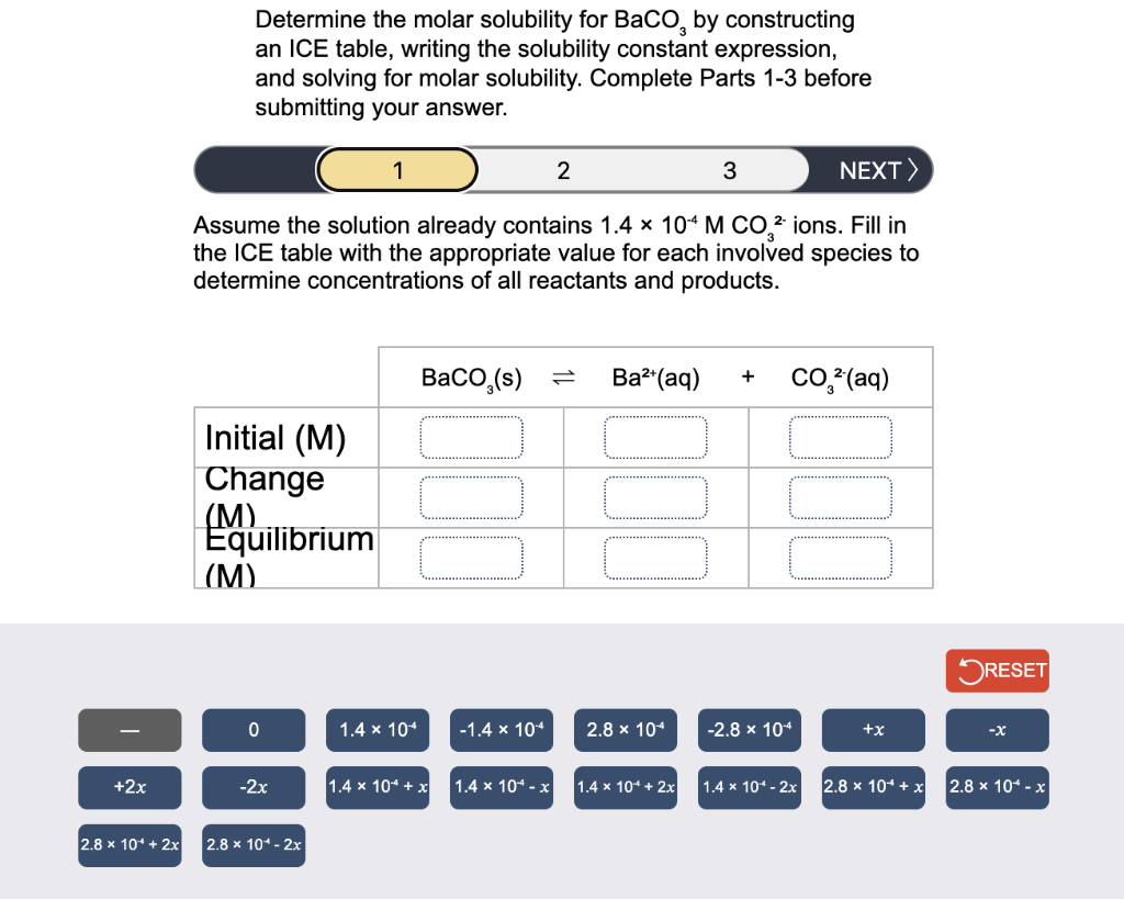 Solved Determine the molar solubility for BaCO3 by | Chegg.com