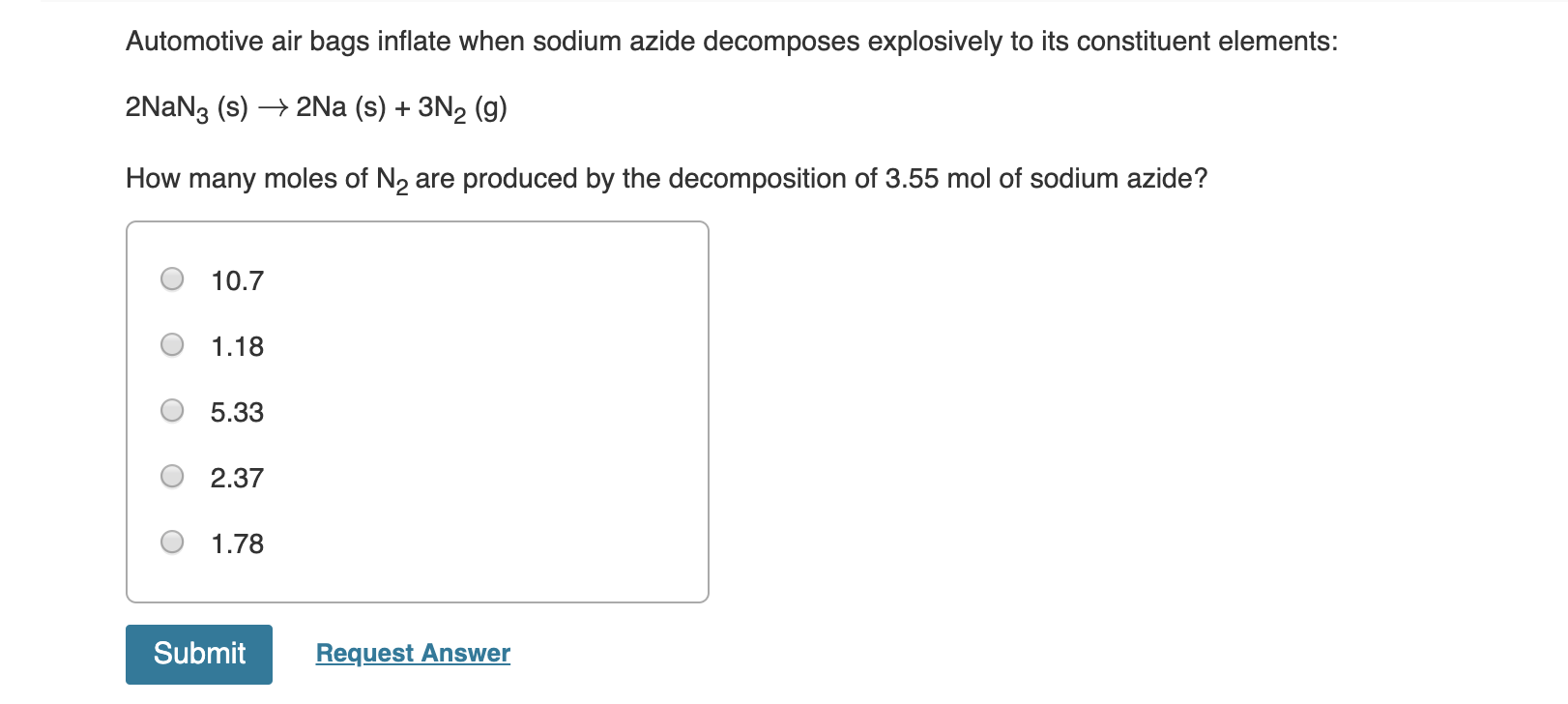 Solved Automotive air bags inflate when sodium azide