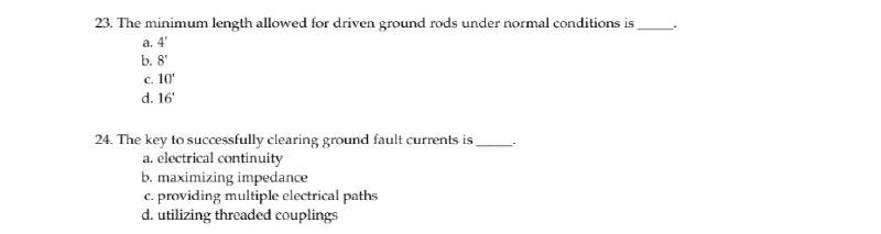 Solved 23. The minimum length allowed for driven ground rods | Chegg.com
