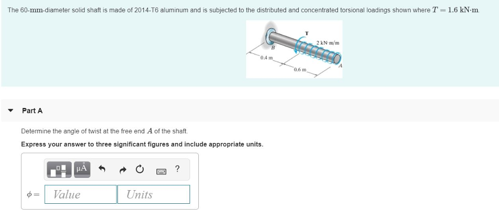 Solved The 60-mm-diameter solid shaft is made of 2014-T6 | Chegg.com
