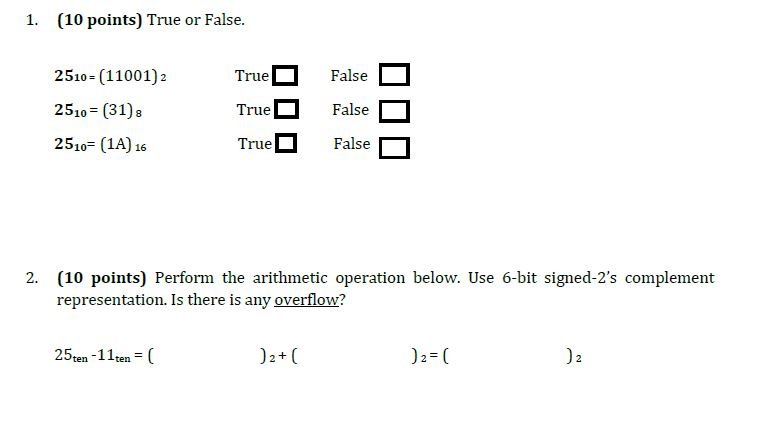 Solved 1. (10 points) True or False. False TrueFalse | Chegg.com