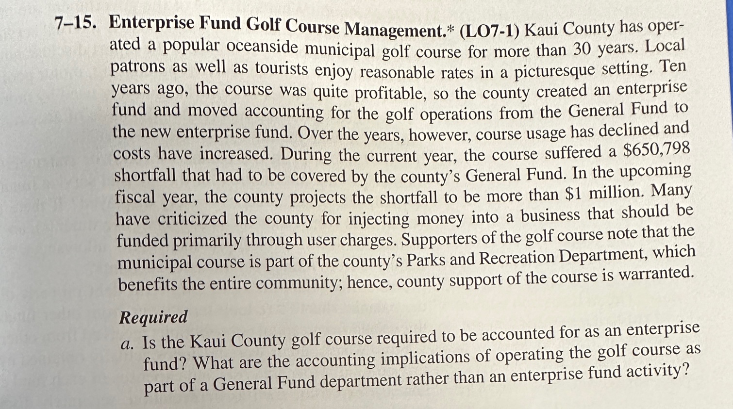 Solved 15. Enterprise Fund Golf Course Management.* (LO7-1) | Chegg.com