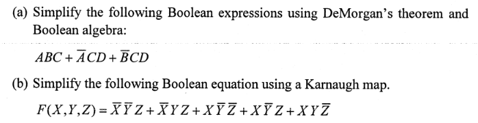 Solved (a) Simplify The Following Boolean Expressions Using | Chegg.com