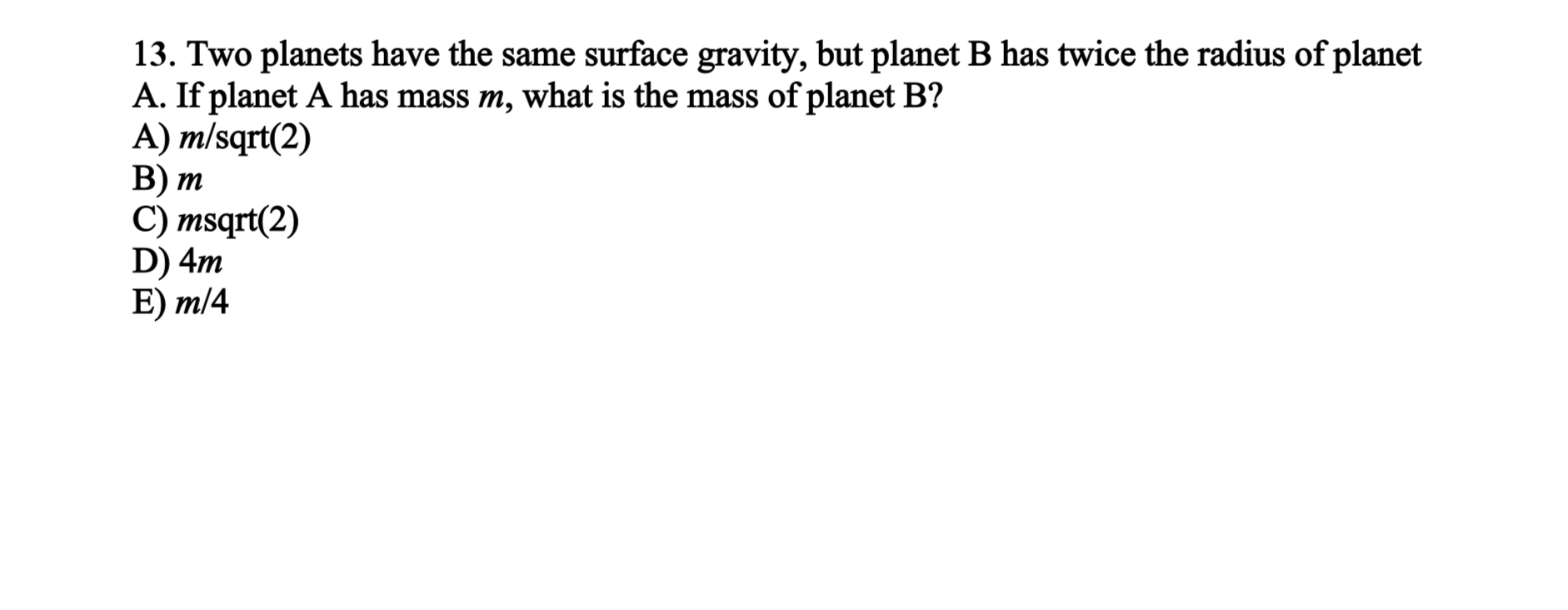 surface gravity of planets
