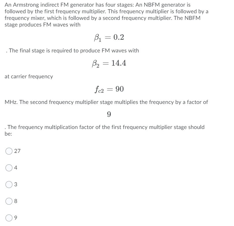 Solved An Armstrong Indirect FM Generator Has Four Stages: | Chegg.com