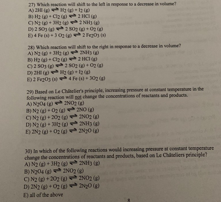 Solved 27) Which reaction will shift to the left in response | Chegg.com