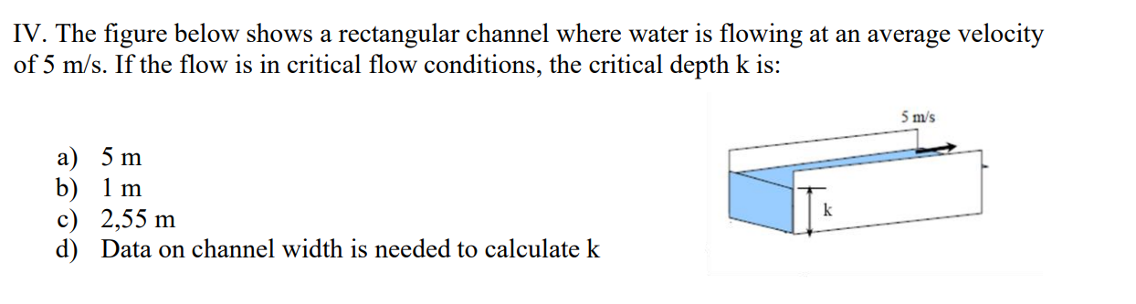 Solved IV. The figure below shows a rectangular channel | Chegg.com