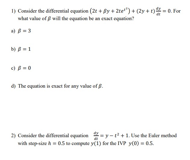 Solved 1) Consider the differential equation | Chegg.com