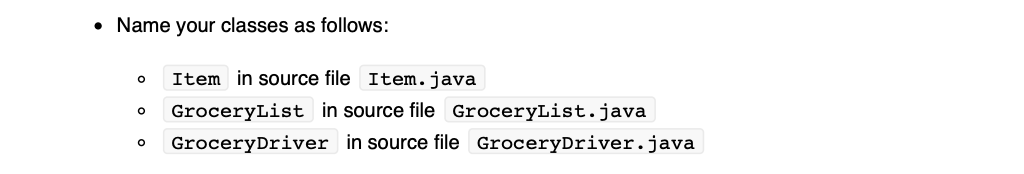 Solved • Name your classes as follows: o o Item in source | Chegg.com