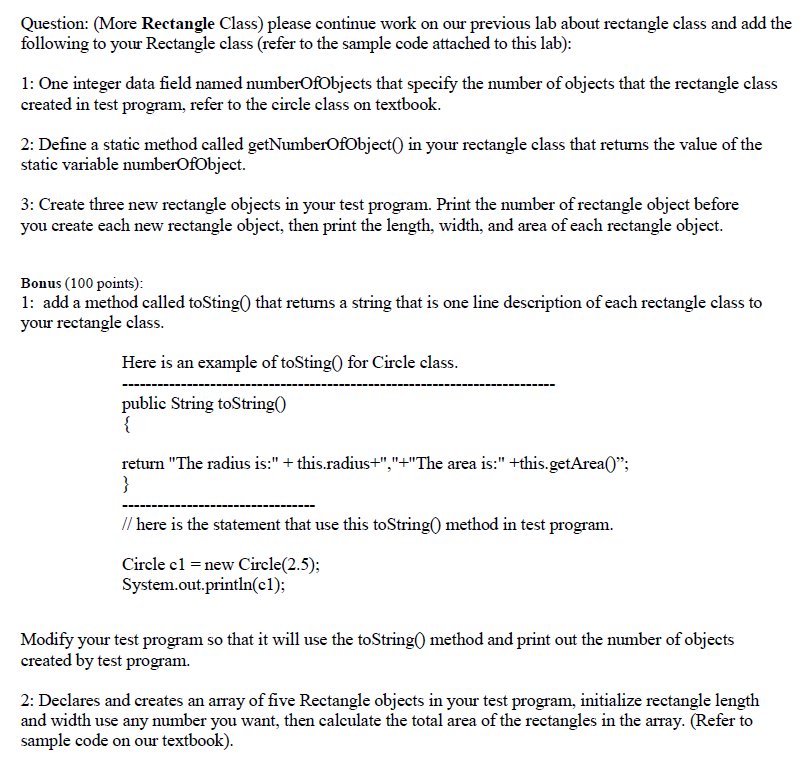 Solved ORIGINAL JAVA AND TEST PROGRAMS: Rectangle.java // | Chegg.com