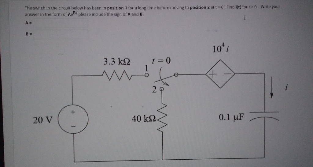 Solved The switch in the circuit below has been in position | Chegg.com