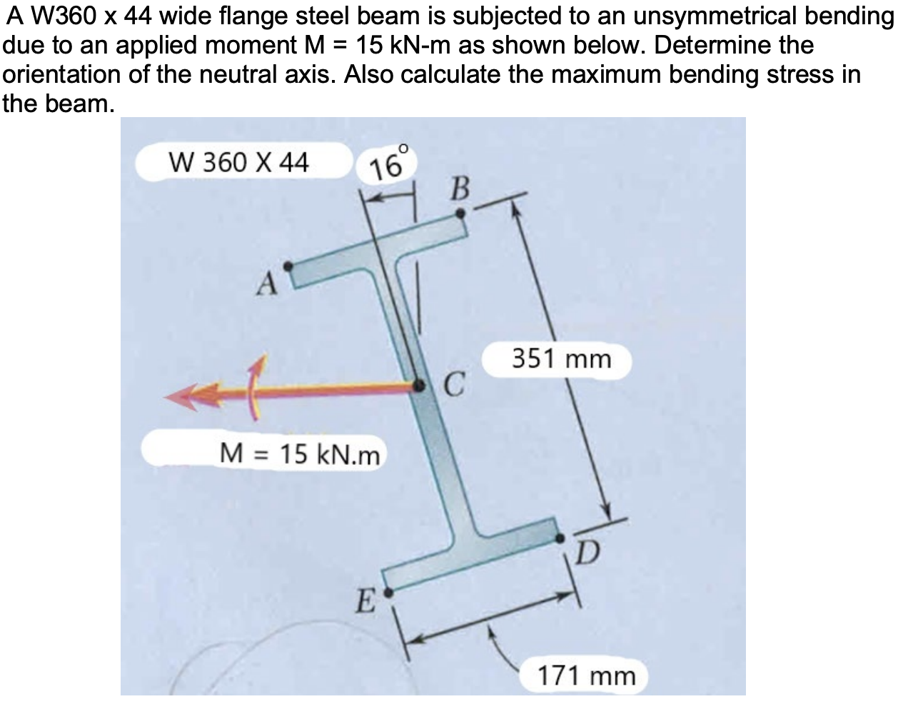 Solved A W360 x 44 wide flange steel beam is subjected to an | Chegg.com