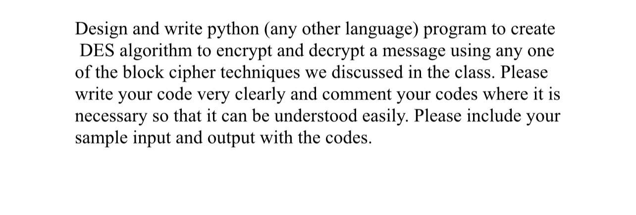 Solved Design and write python (any other language) program | Chegg.com