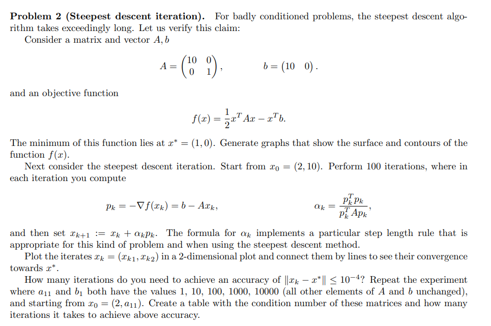 2 The steepest descent method: ) ( ) (k x and ) 2 ( ) ( ) ( k k k e x α