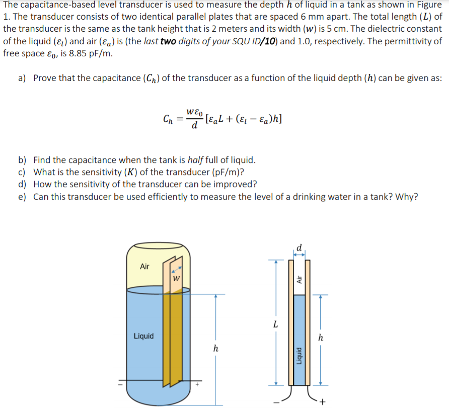 Solved The capacitance-based level transducer is used to | Chegg.com