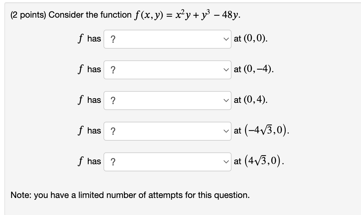 Solved 2 Points Consider The Function F X Y X2y Y3−48y