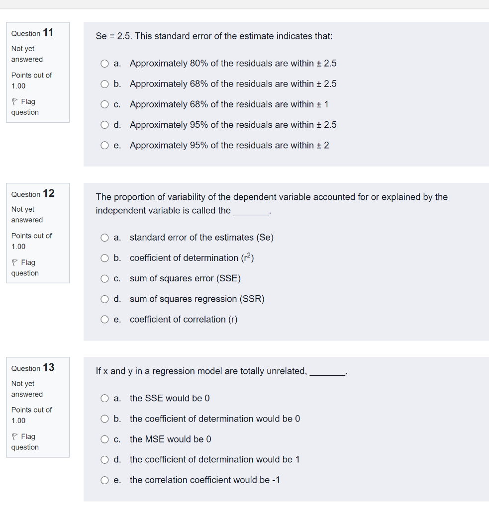 Solved Question 11 Se = 2.5. This standard error of the | Chegg.com