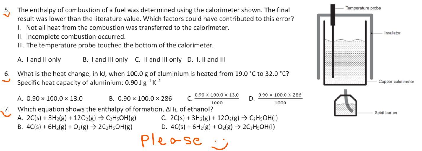 Solved Temperature probe 5, The enthalpy of combustion of a | Chegg.com