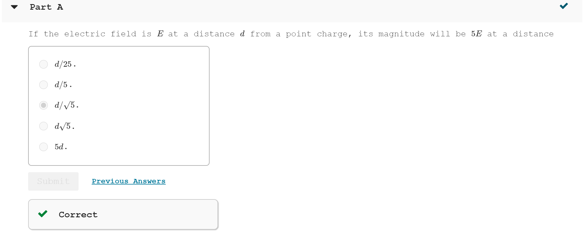 Solved Part A If the electric field is E at a distance d | Chegg.com
