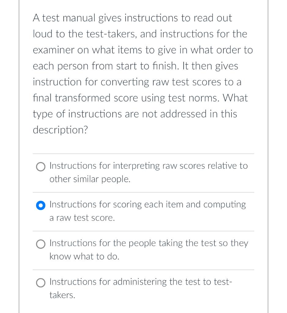 Solved A test manual gives instructions to read out loud to | Chegg.com