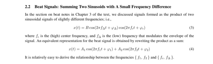 Solved 3.1 MATLAB Structure for Beat Signals A beat signal | Chegg.com