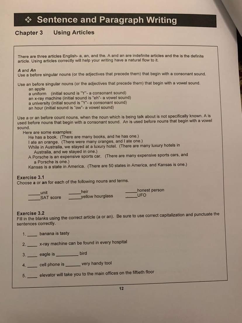 Solved Sentence And Paragraph Writing Chapter 3 Using | Chegg.com