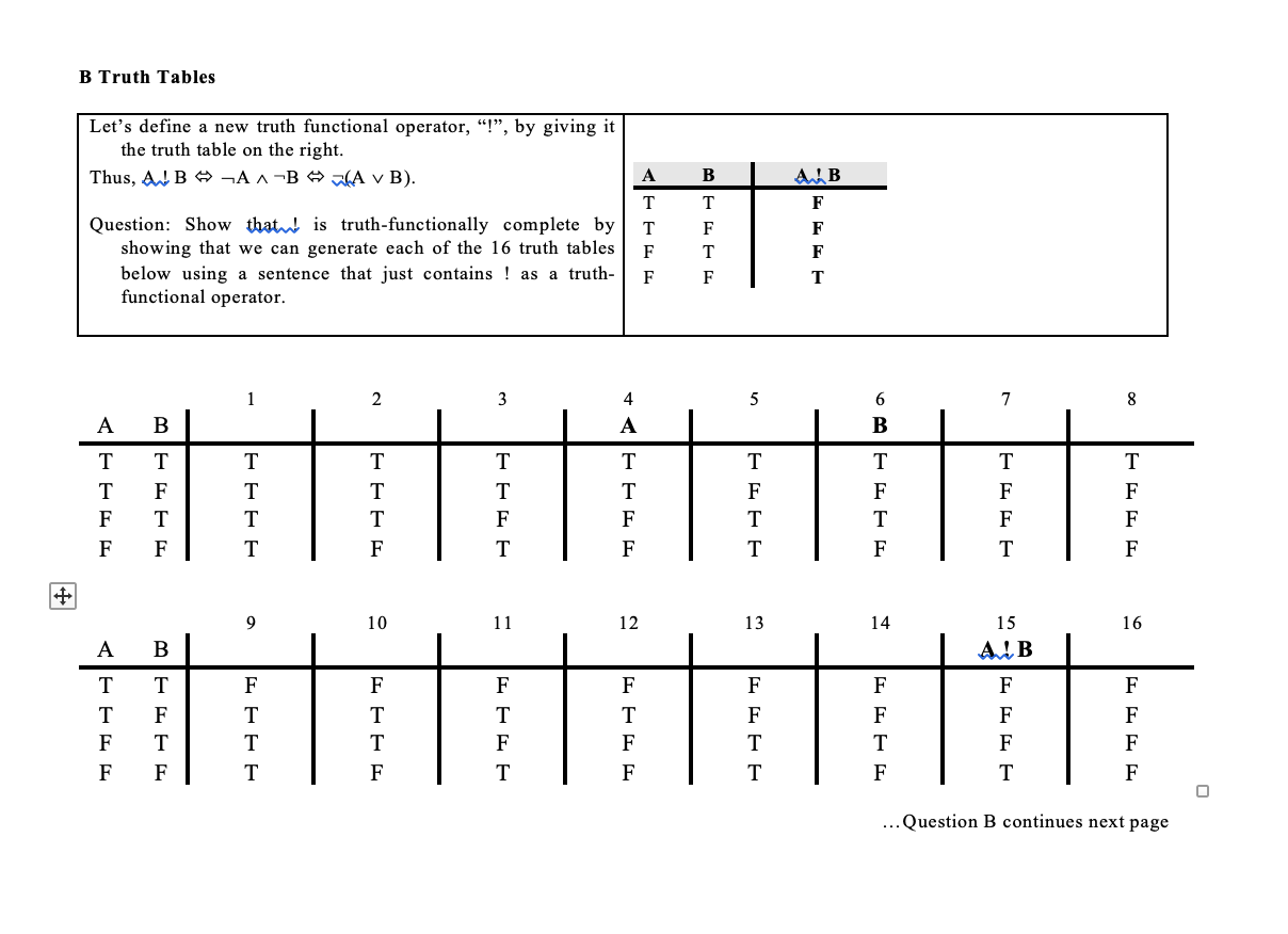 Solved B Truth Tables A !B | Let's define a new truth | Chegg.com